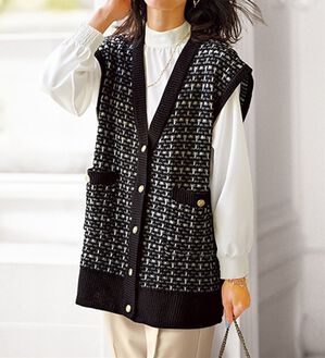 ツイード調ニット素材Vネックデザインジレ - ベルーナ【公式】 