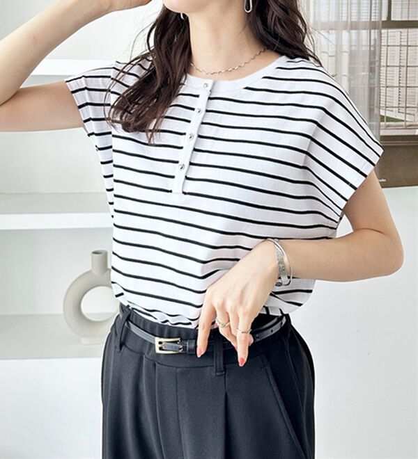 GeeRA（ジーラ）の「綿１００％前後２ＷＡＹシルケットフレンチスリーブカットソー（Tシャツ）」｜詳細画像