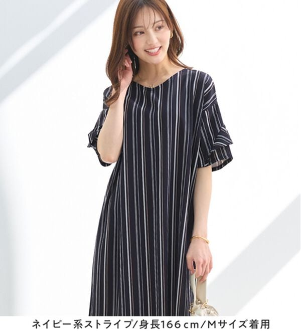 alotta（アロッタ）の「【４つの機能付】ひんやりフリル袖Ｔシャツワンピース（シャツワンピース）」｜詳細画像