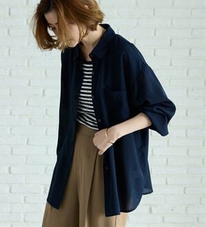 BELLUNA（ベルーナ）の「イージーケア！とろみ素材ビッグシャツ（シャツ）」｜ネイビー
