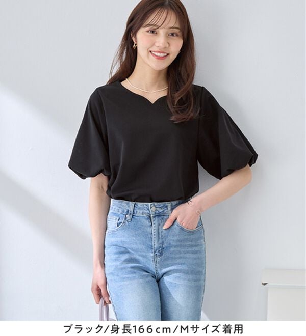 alotta（アロッタ）の「【接触冷感】パフ袖ハートネックブラウスＴシャツ（ブラウス）」｜詳細画像