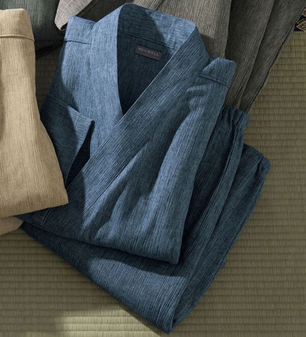 「麻入りサラッと涼感作務衣（メンズ和装・浴衣・和装グッズ）」｜ネイビー