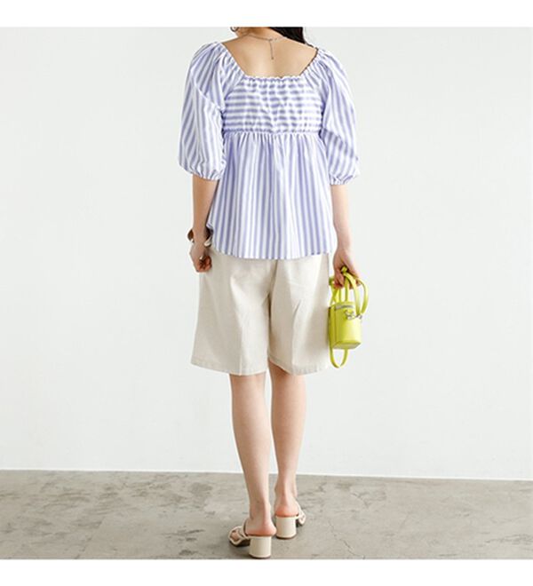 GeeRA（ジーラ）の「スクエアネックストライプ切替ブラウス（ブラウス）」｜詳細画像