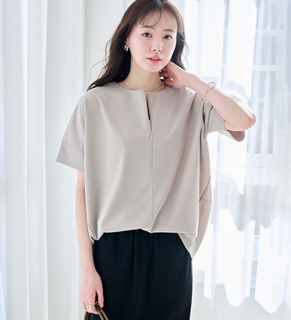 RANAN（ラナン）の「【4つの機能付】ひんやりハーフジップコクーンチュニック（チュニック）」｜詳細画像