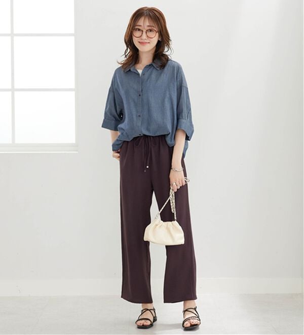 BELLUNA（ベルーナ）の「【快適Ｌａｂ．】お手入れ楽々ビンテージ調素材ワイドパンツ（ワイドパンツ・ガウチョ）」｜詳細画像