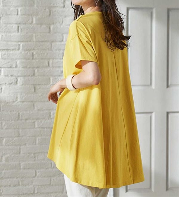 RANAN（ラナン）の「＜ＢＣ＞綿１００％ひんやりフレアーシルエットチュニック（カットソー）」｜イエロー