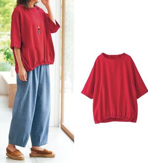 BELLUNA（ベルーナ）の「さっと決まる麻綿ゆったりプルオーバー（ブラウス）」｜レッド