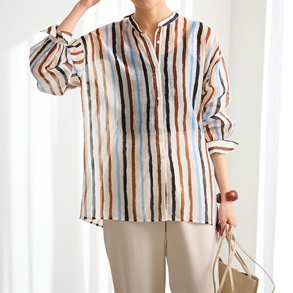 RANAN（ラナン）の「配色ストライプシャツ（シャツ）」｜サックス系