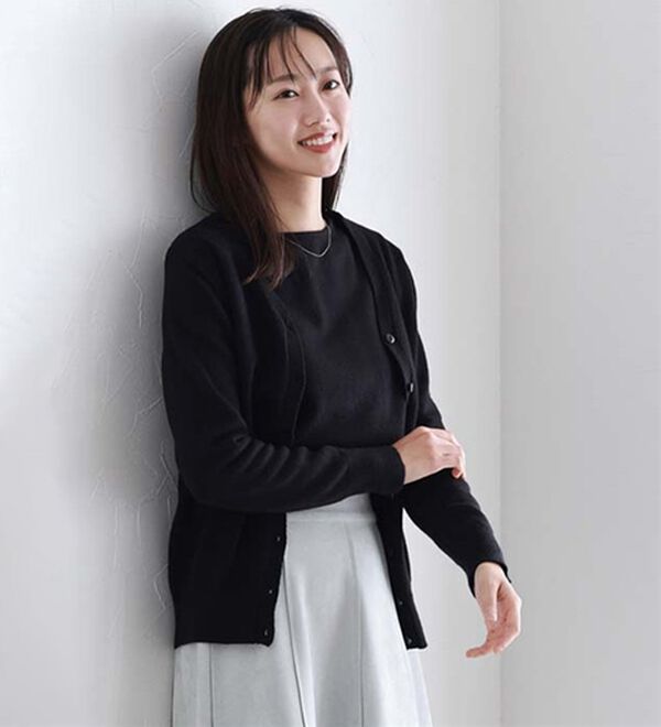 Pierrot（ピエロ）の「【Ｍ～３Ｌ】ふんわり質感プレミアムカシミヤタッチカーディガン（ニットカーディガン）」｜ブラック
