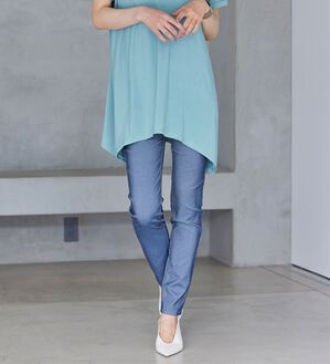 RANAN（ラナン）の「【4つの機能付】美脚フルレングスパンツ（フルレングスパンツ）」｜デニム調ブルー