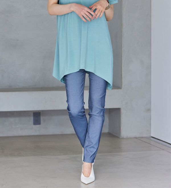 RANAN（ラナン）の「【4つの機能付】美脚フルレングスパンツ（フルレングスパンツ）」｜デニム調ブルー