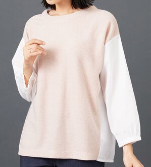 BELLUNA（ベルーナ）の「ラメ入り起毛素材シャツ切替プルオーバー（カットソー）」｜ベージュ