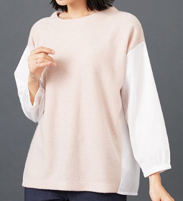 BELLUNA（ベルーナ）の「ラメ入り起毛素材シャツ切替プルオーバー（カットソー）」｜ベージュ