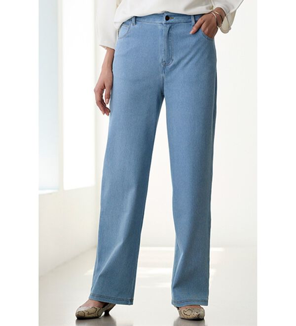 BELLUNA（ベルーナ）の「【選べる裏側】ぐん伸びニットデニムワイドパンツ（フルレングスパンツ）」｜詳細画像