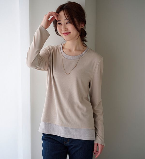 BELLUNA（ベルーナ）の「ボーダーレイヤード風デザインプルオーバー（カットソー）」｜詳細画像