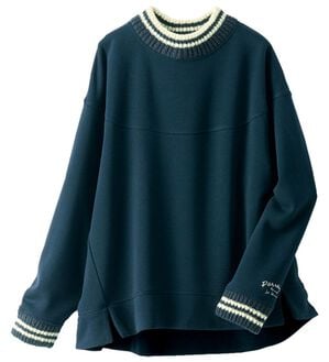 BELLUNA（ベルーナ）の「裏起毛ニット切替袖刺しゅうプルオーバー（カットソー）」｜ネイビー
