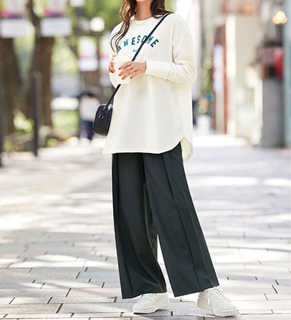 BELLUNA（ベルーナ）の「よれにくい！大人のロゴロングＴシャツ（カットソー）」｜詳細画像