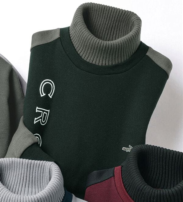 「＜クロコダイル＞技ありニット使い裏起毛トレーナー（メンズニット・セーター）」｜ブラック