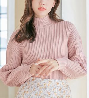 alotta（アロッタ）の「モックネックボリューム袖リブニット（ニット・セーター）」｜詳細画像