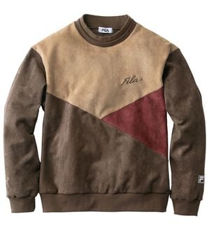 「＜フィラ＞スエード調ニット使い裏ボアトレーナー（メンズトレーナー）」｜ダークブラウン