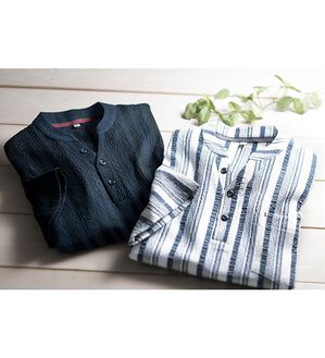 「【２着組】楊柳素材のヘンリーネックシャツ（メンズＴシャツ）」｜2着組