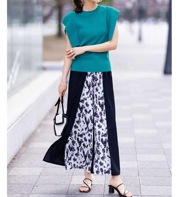 RANAN（ラナン）の「柄切替配色使いワイドパンツ（フルレングスパンツ）」｜詳細画像