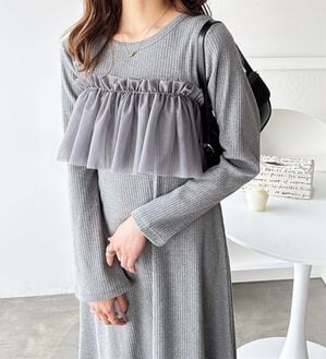 GeeRA（ジーラ）の「マルチフリルビスチェ＆リブワンピースセット（カットソーワンピース）」｜杢グレー