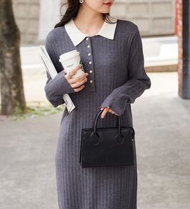 RANAN（ラナン）の「ポロカラーリブニットワンピース（ロングワンピース）」