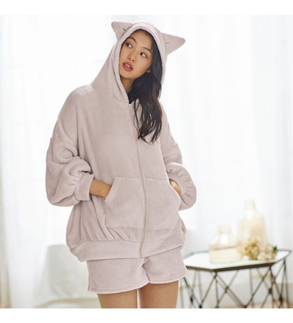 YU'NOW（ユナウ）の「ネコのみみボアパーカールームウェアセット（パジャマ・ルームウェア）」｜詳細画像