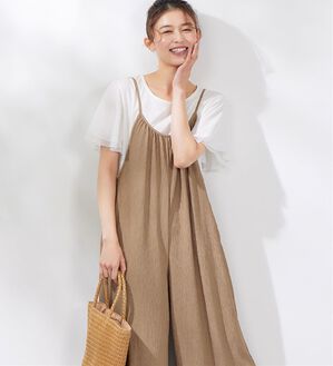 Viola e Viola（ヴィオラ エ ヴィオラ）の「【5つの機能付】丈切れる！ゆるワイドキャミソールサロペット＜接触冷感＞（オールインワン）」｜詳細画像