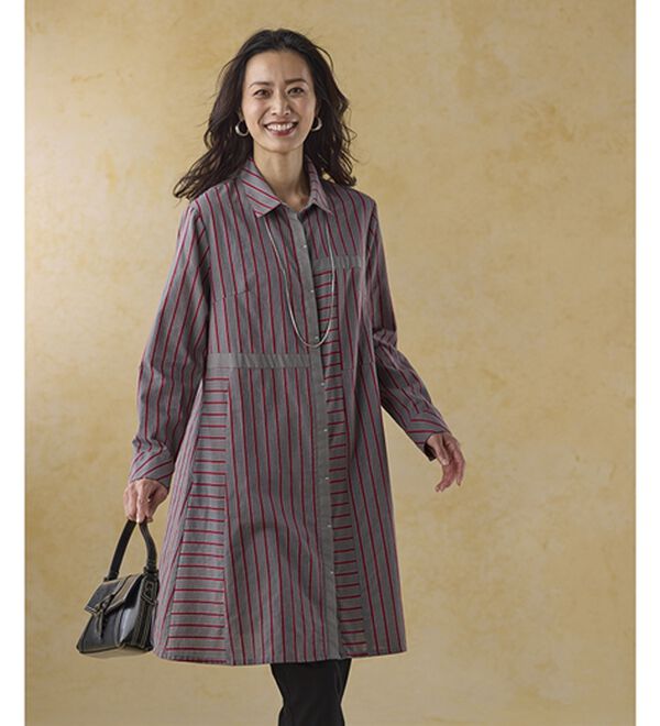 BELLUNA（ベルーナ）の「ランダムストライプ切替フレアーチュニック（チュニック）」｜詳細画像