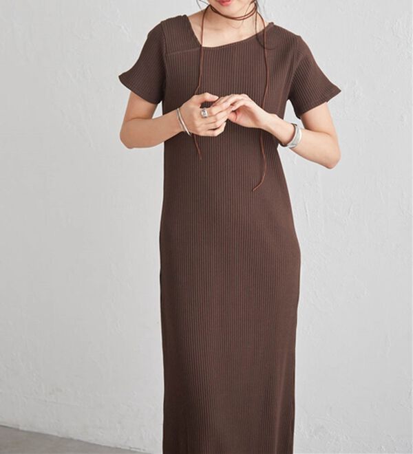 RANAN（ラナン）の「アシメネックハーフスリーブリブワンピース（その他ワンピース）」｜詳細画像