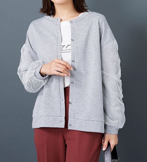 BELLUNA（ベルーナ）の「ラメ調袖チュールデザインカーディガン（その他カーディガン）」｜詳細画像