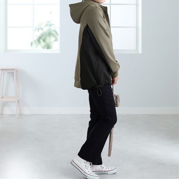 BELLUNA（ベルーナ）の「異素材切替フードジャケット（ノーカラージャケット）」｜詳細画像