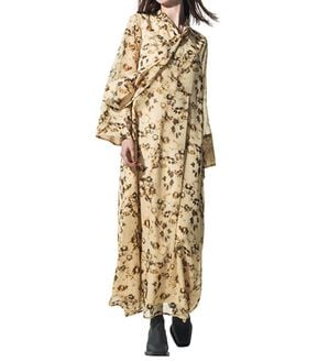 RANAN（ラナン）の「ラメストライプボウタイプリントワンピ（プリントワンピース）」｜ベージュ系