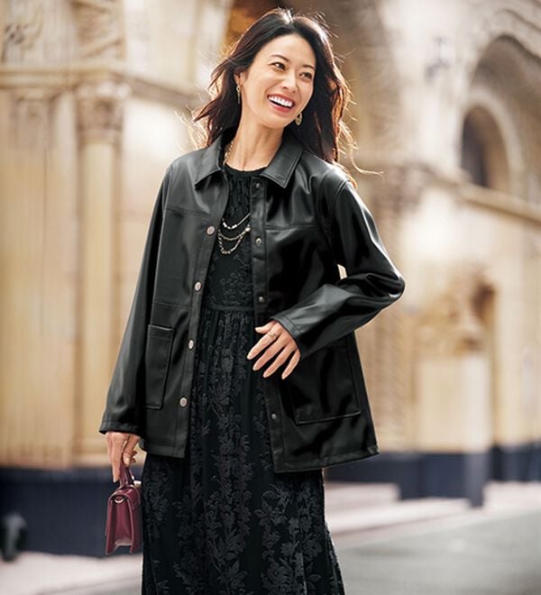 BELLUNA（ベルーナ）の「柔らかフェイクレザー衿付きジャケット（その他ジャケット）」｜黒