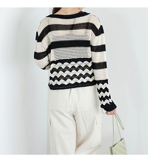 GeeRA（ジーラ）の「配色ニットボーダーカーディガン（ニットカーディガン）」｜詳細画像