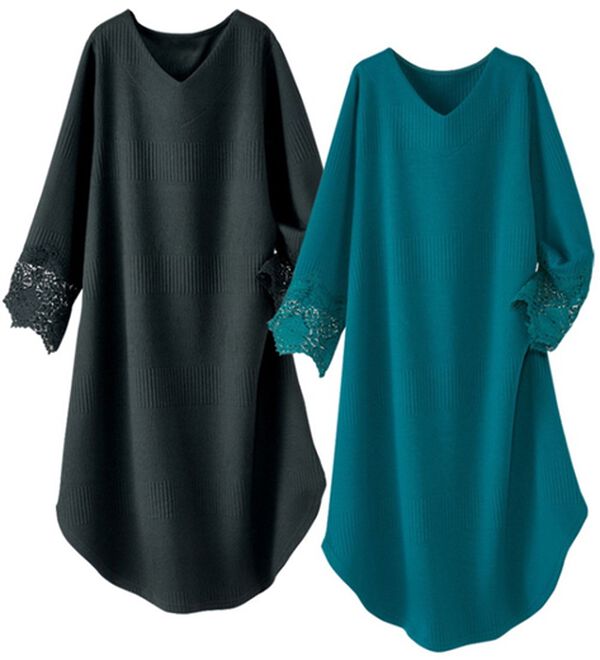 BELLUNA（ベルーナ）の「【２枚組】袖レースジャカードチュニック（チュニック）」｜2枚組