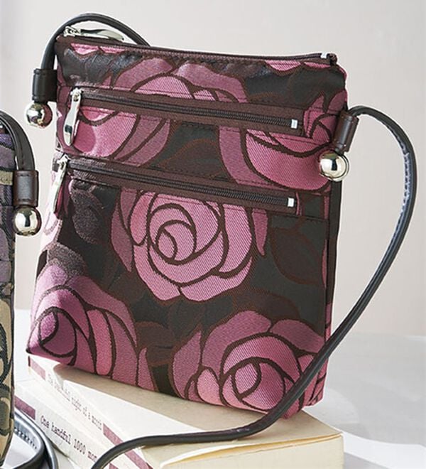 「桐生ジャカード　２段ファスナー付ポシェット（ショルダーバッグ）」｜ピンク