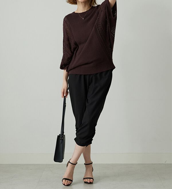 BELLUNA（ベルーナ）の「【接触冷感/UVカット/吸水速乾/軽量】ヒンヤリ＆速乾！裾くしゅクロップドパンツ（クロップドパンツ）」｜詳細画像