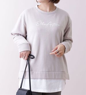 BELLUNA（ベルーナ）の「＜ＥＬＬＥ Ａｃｔｉｖｅ＞ロゴプリント重ね着風チュニック（チュニック）」｜グレージュ