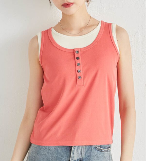 RANAN（ラナン）の「カップ付きレイヤードヘンリーネックタンクトップ（カットソー）」｜詳細画像