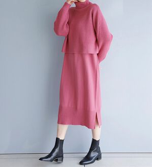 RANAN（ラナン）の「【２点セット】ニットワンピースアンサンブル（ニットワンピース）」｜ピンク