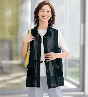 ルフラン（ルフラン）の「涼やかメッシュの異素材切替ベスト（ベスト）」｜黒