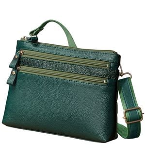 「縁起の良い瓢箪柄印伝と姫路レザーの２ＷＡＹショルダー（メンズショルダーバッグ）」｜ダークグリーン