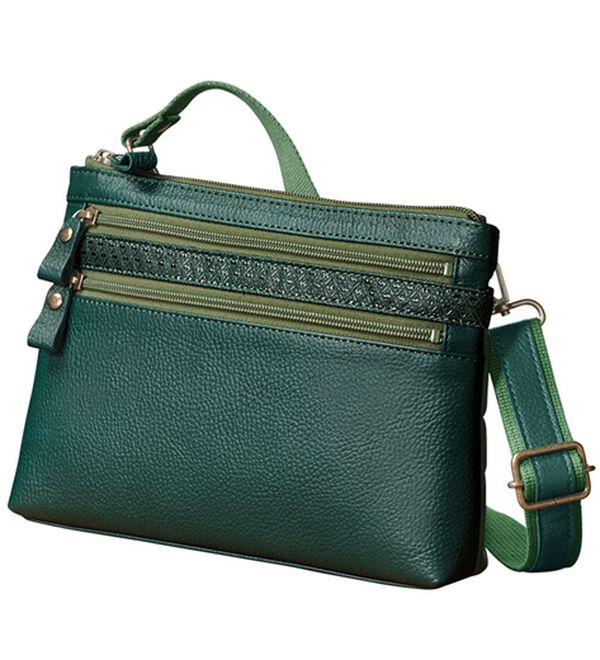 「縁起の良い瓢箪柄印伝と姫路レザーの２ＷＡＹショルダー（メンズショルダーバッグ）」｜ダークグリーン