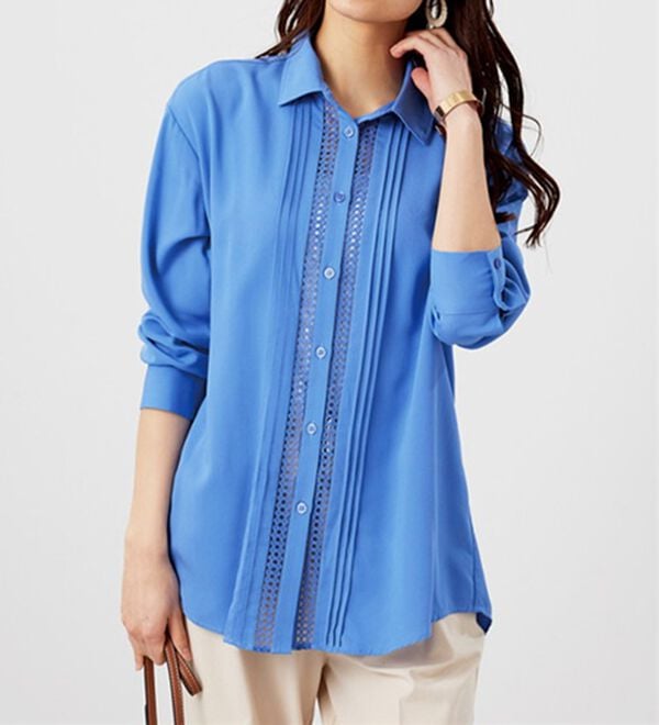 BELLUNA（ベルーナ）の「とろみ素材レース使いシャツチュニック（チュニック）」｜詳細画像