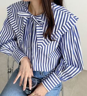 GeeRA（ジーラ）の「ケープ衿シャツブラウス（ブラウス）」｜ブルー系