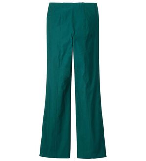 VINNO（ヴィノ）の「ストレッチ素材・裾フレアーパンツ（フルレングスパンツ）」｜グリーン