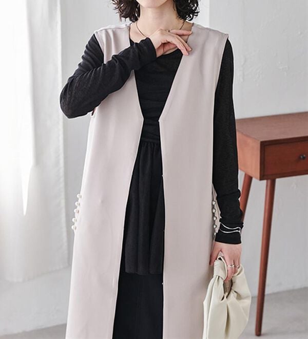 RANAN（ラナン）の「【セットアップ対応】パール調ビジュー付ロングジレ（ジレ）」｜詳細画像